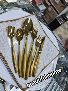 سرویس قاشق و چنگال درجه یک 24 نفره 120 پارچه طلایی یونیک آلمان اصلی ۵ میل ضخیم نقره ای طلایی (بدون چمدون)